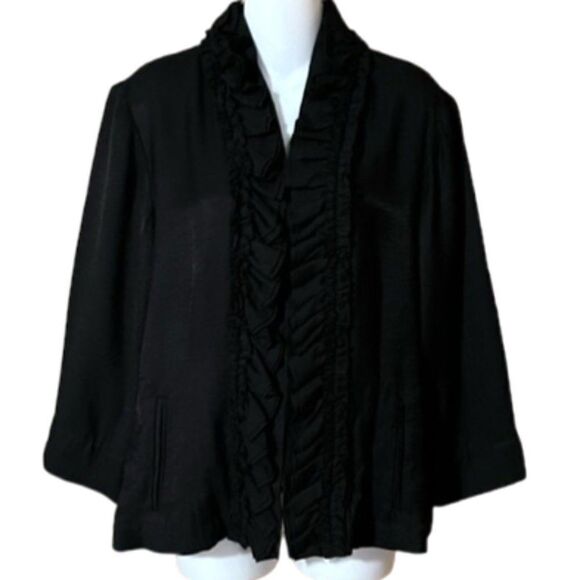 NWOT Chico's Ruffled Front Blazer Black Jacket Size 2 - Picture 1 of 12